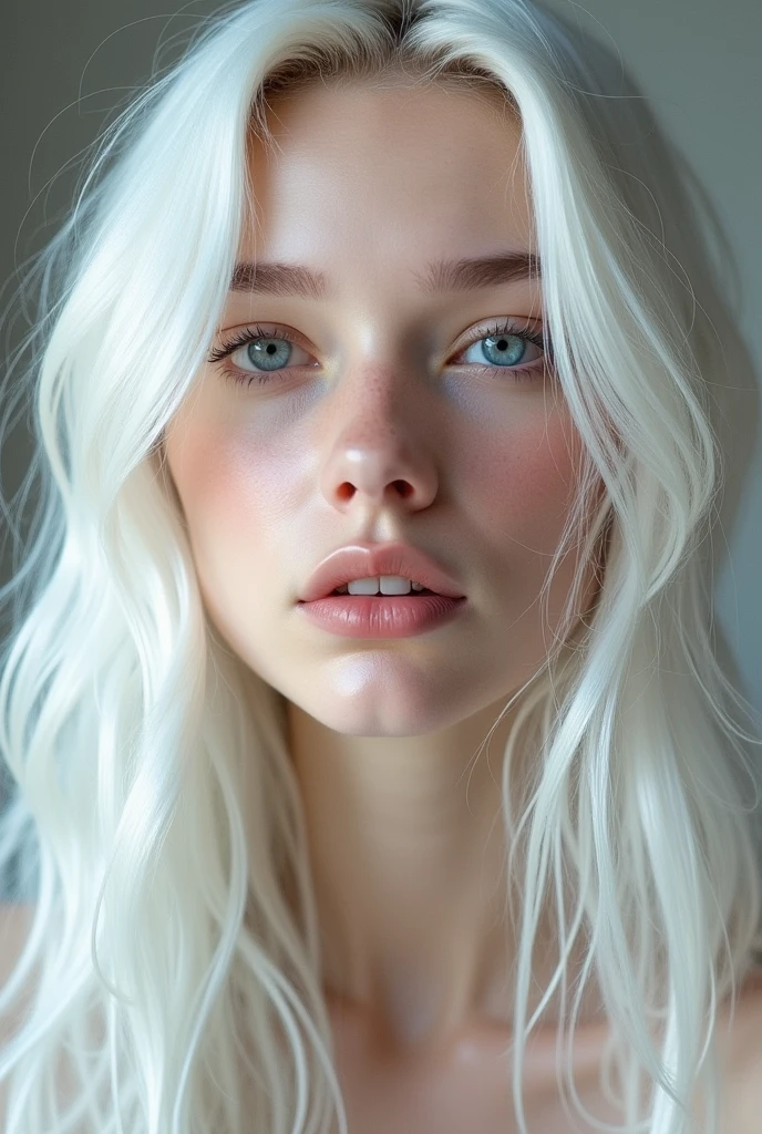 Realistic image of a beautiful sweden girl with white hair