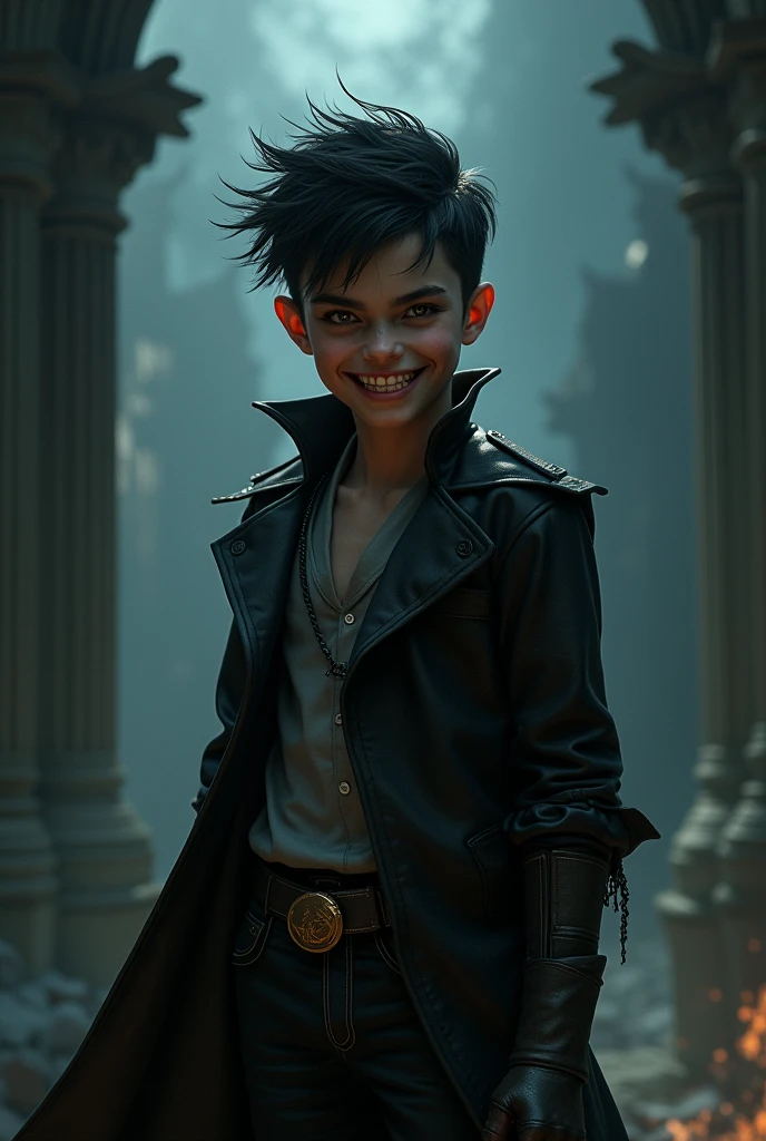 Ambitious villain boy smiling evilly 