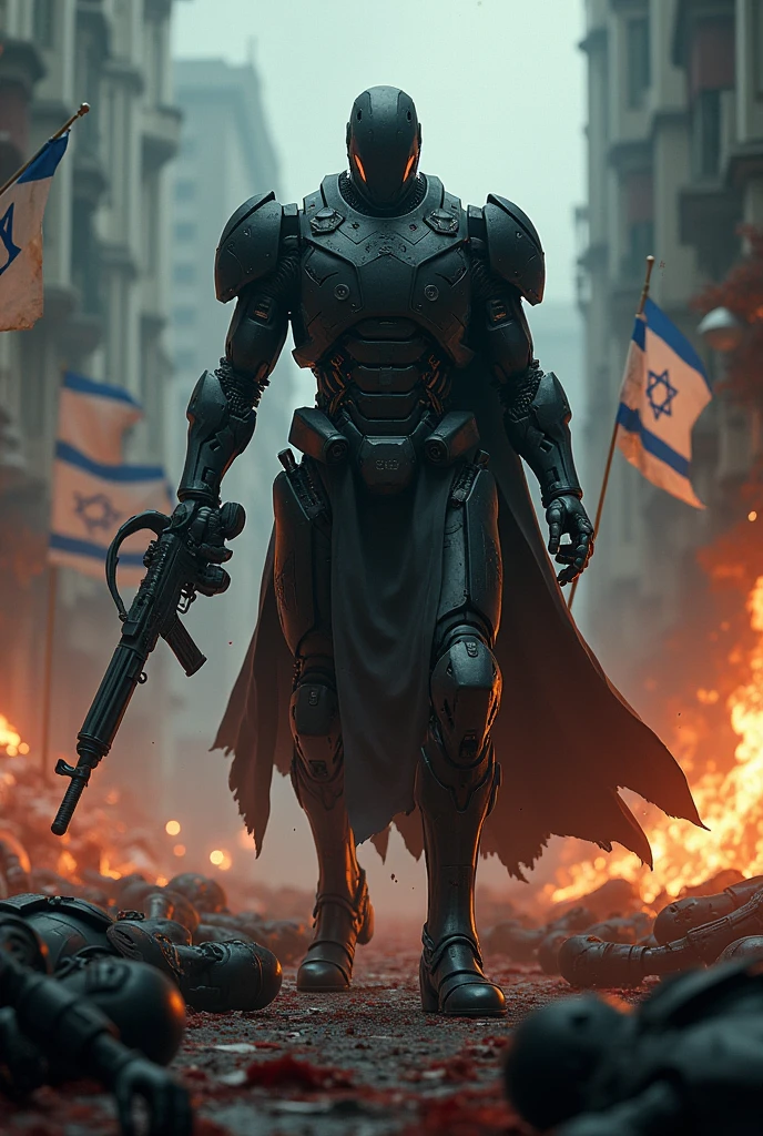 Robótic Ibrahim pasha using lethal wapons in the night , doing a Massacre of jews with a Death bodies of jews everywhere and a super othoman robot raping jews flags in the midnight