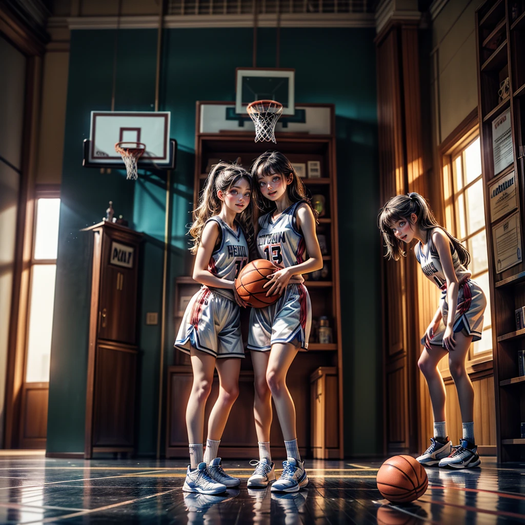 ExtremelyDetailed (((Basketball Team Girls in a row:1.4))), Childish perfect face, Reflective Eyes, Detailed(Delicate Clothing textures), Corrected Leg to Foot Line, Corrected Perfect Hand, Dynamic Joyful Expressions LifeLike Rendering, ((Specular Reflection:1.28)), TopQuality 8K Ultra-detailed masterpiece (ProfessionalPhoto:1.37)(Acutance:0.8),(Luminism:1.22), Locker room (Exposed) (Changing clothes)