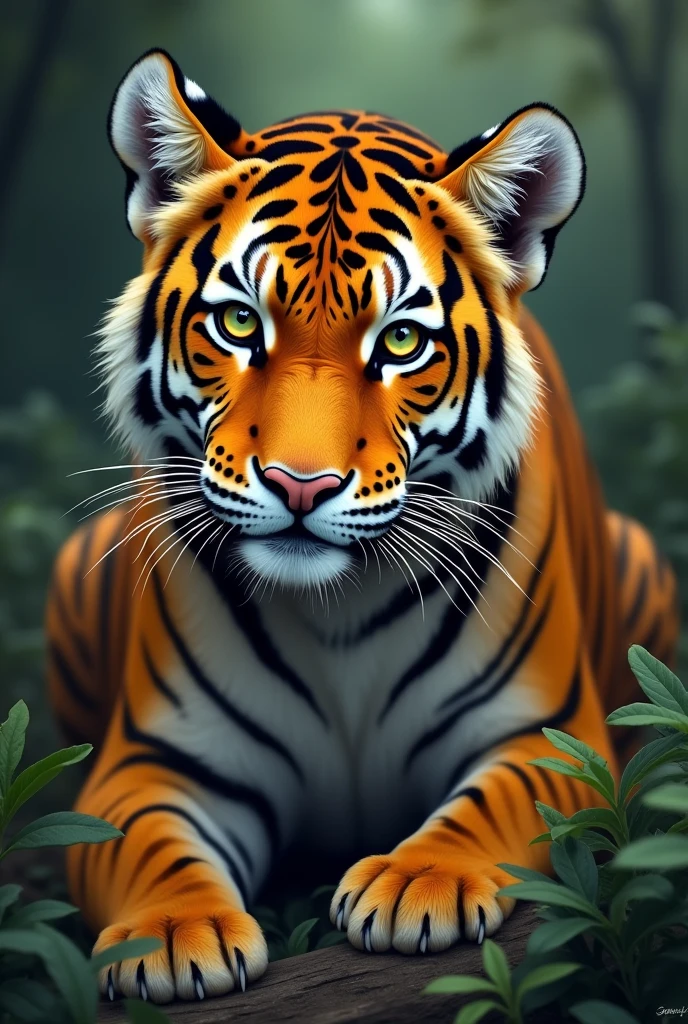 Create a fantastic Amazonian jaguar. A mix of jaguar and tiger. cuddly