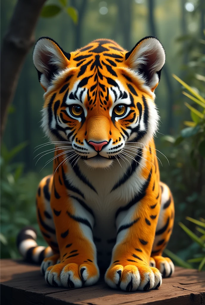 Create a fantastic Amazonian jaguar. A mix of jaguar and tiger. cuddly