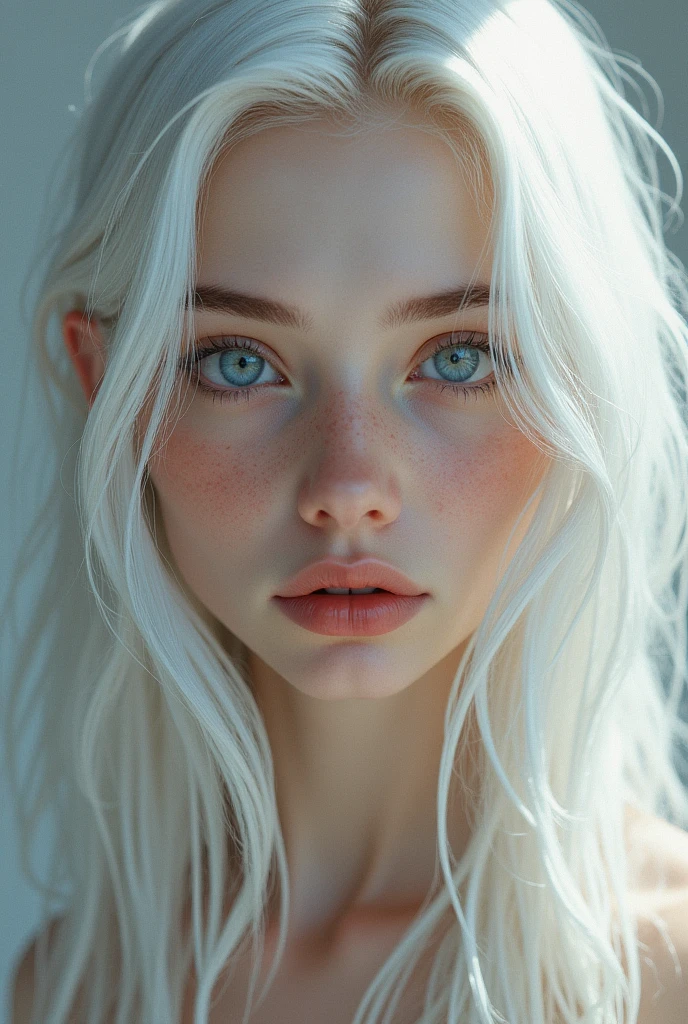 Realistic image of a beautiful Russian girl with white hair