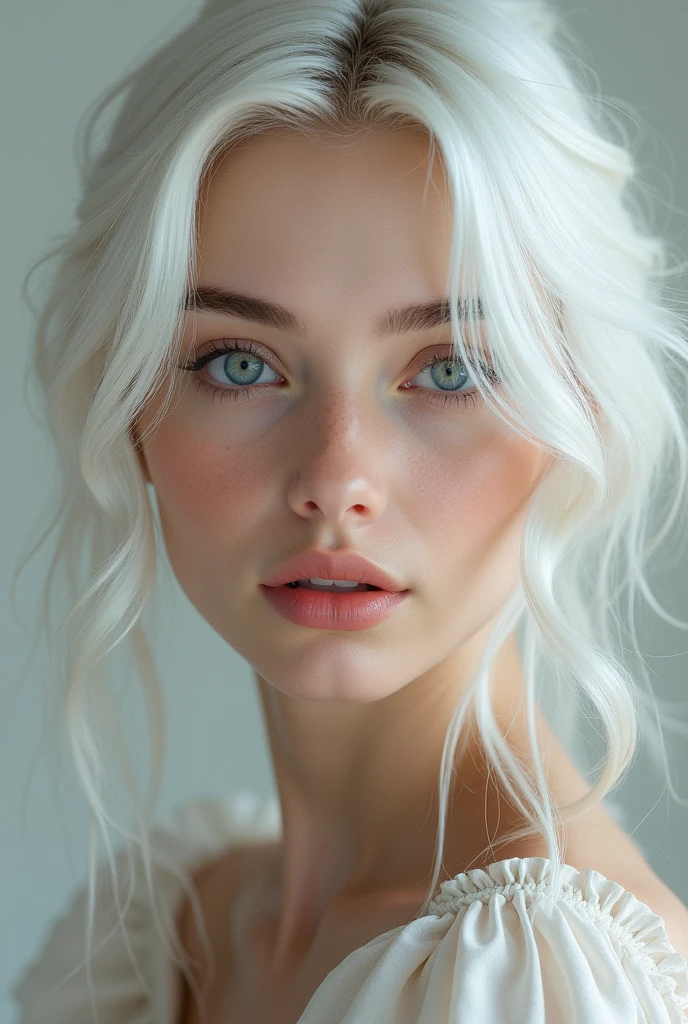 Realistic image of a beautiful Russian girl with white hair