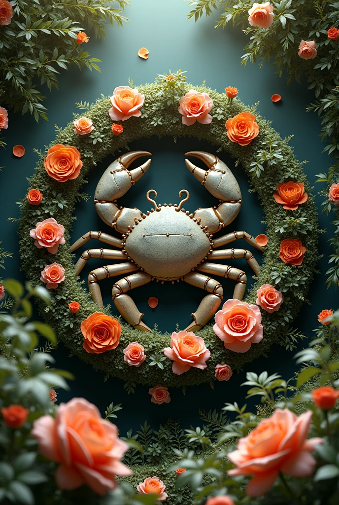 Cancer sign symbol with flowers around it