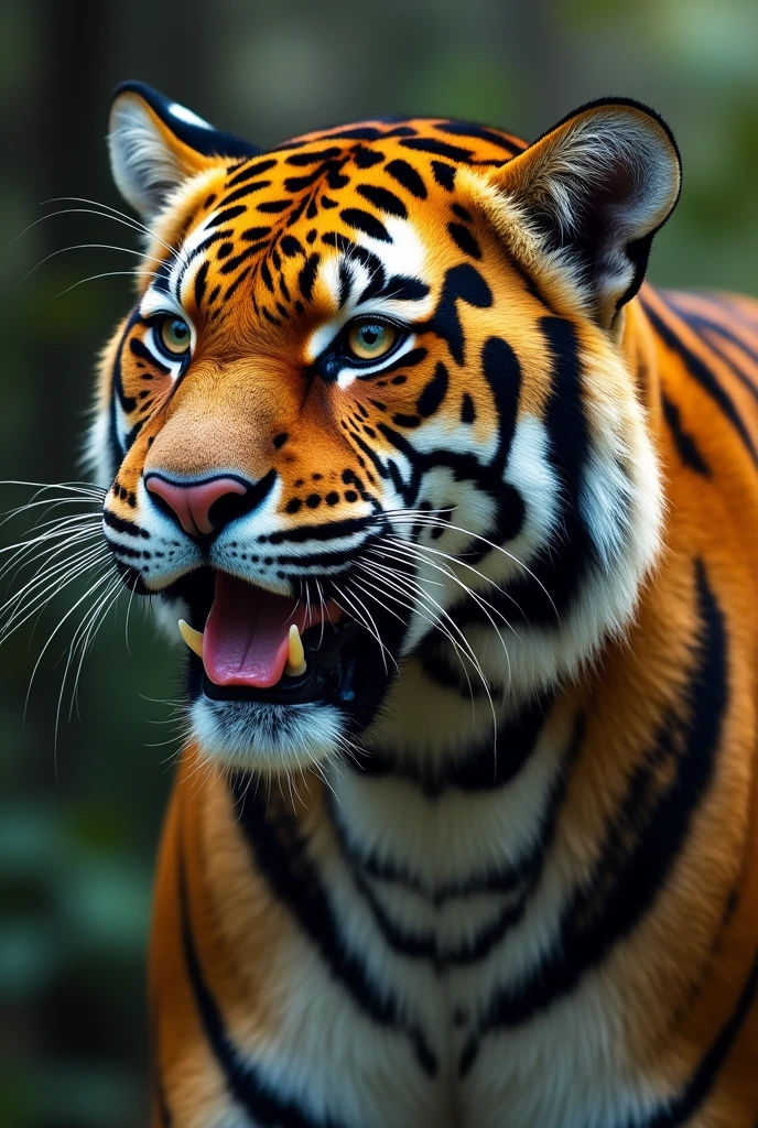 Create a fantastic Amazonian jaguar. A mix of jaguar and tiger. cuddly's neck