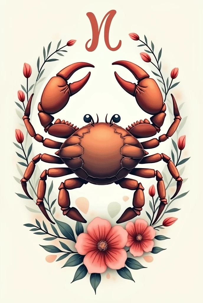 Cancer sign symbol with flowers around For tattoo 