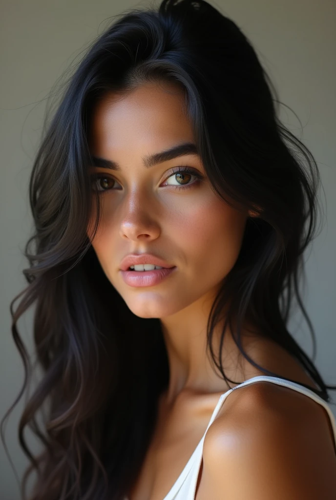 Generate an image of a thin Italian woman of approximately 23 years old with black hair