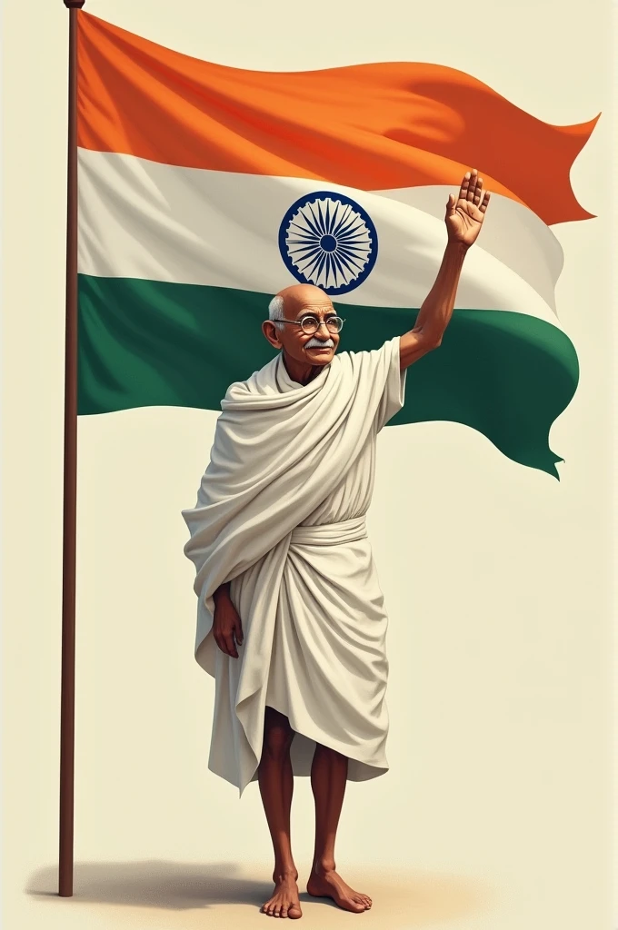 Mahatama ghandi saluting Indian flag