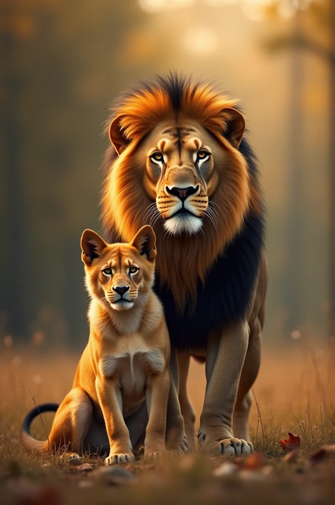 Generates an image of a lion with a dog