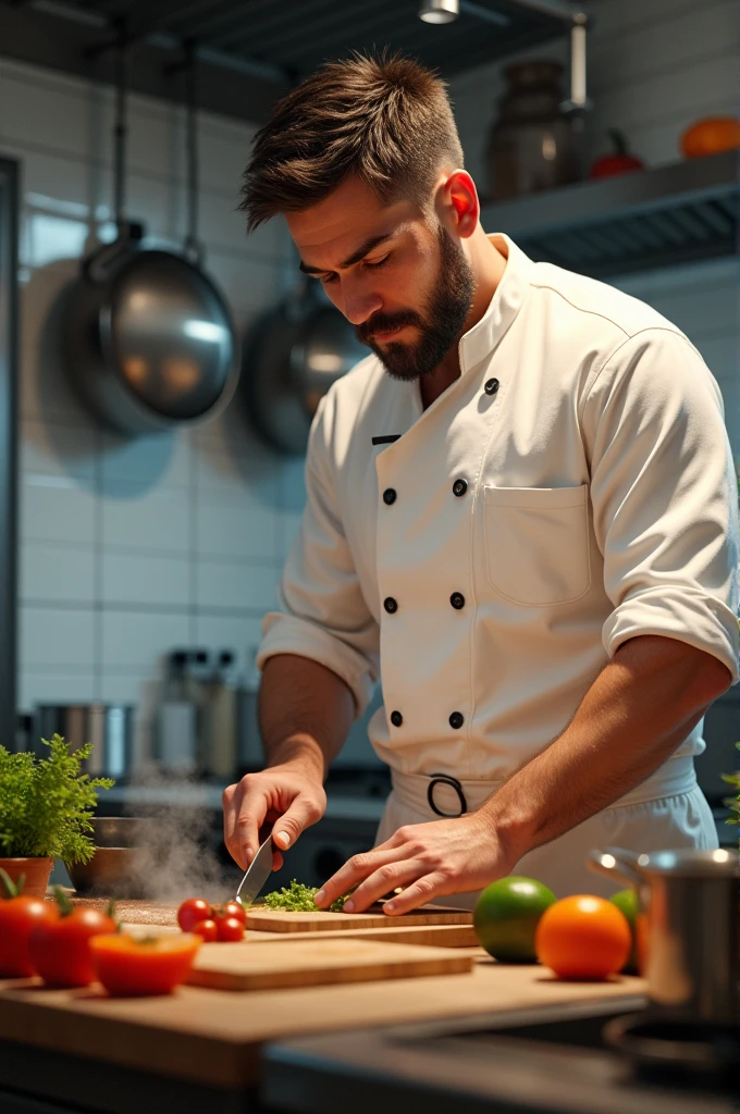 A picture of a man cooking 