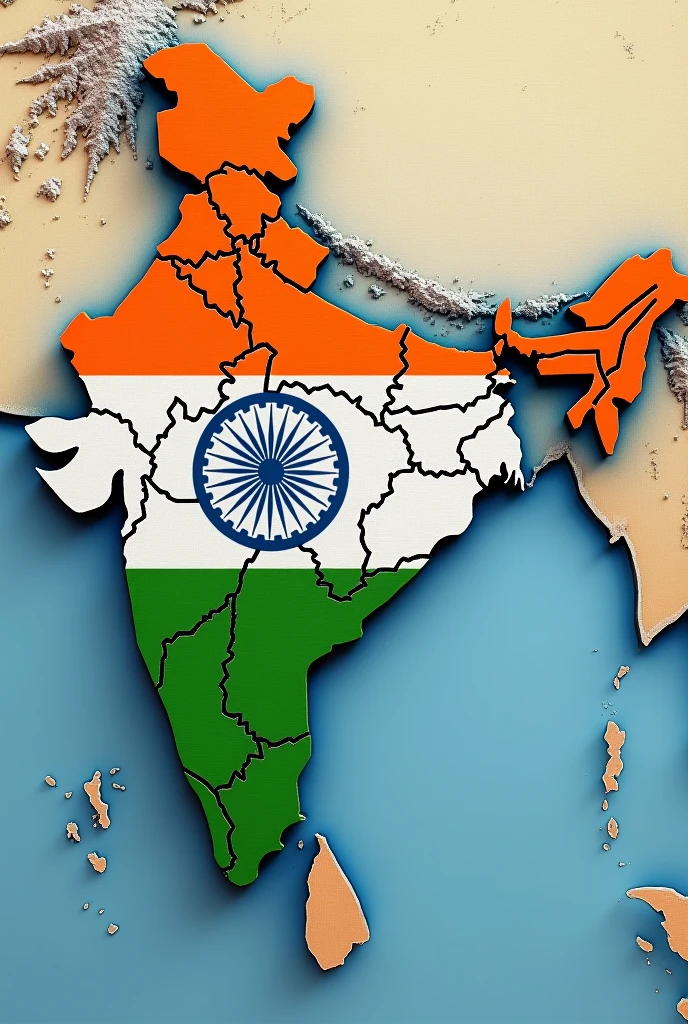 Indan map with Indian flag covered over it