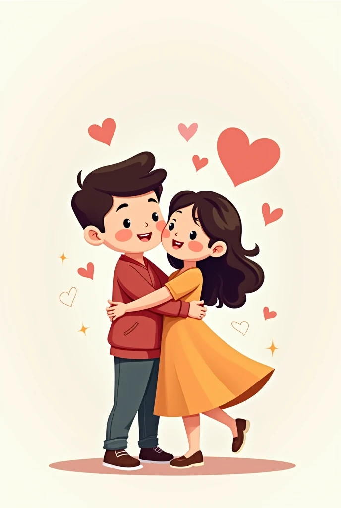 Generates a cartoon image of a couple hugging each other