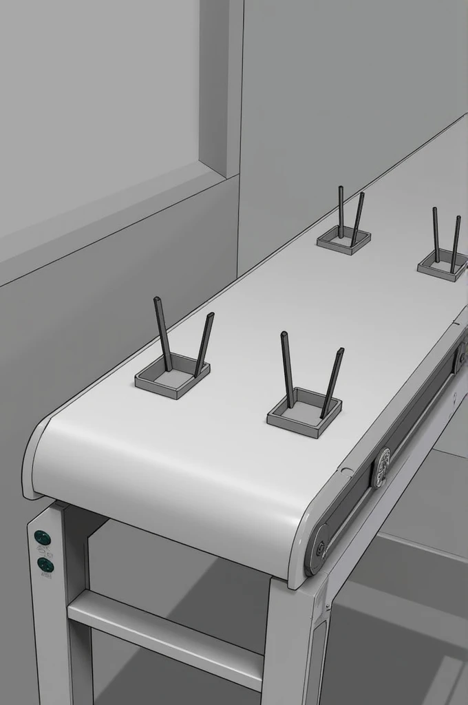 Shom me photos  belt conveyor with small L brackets mounted on belt on equal distance 

In front of L Bracket having parking tray 