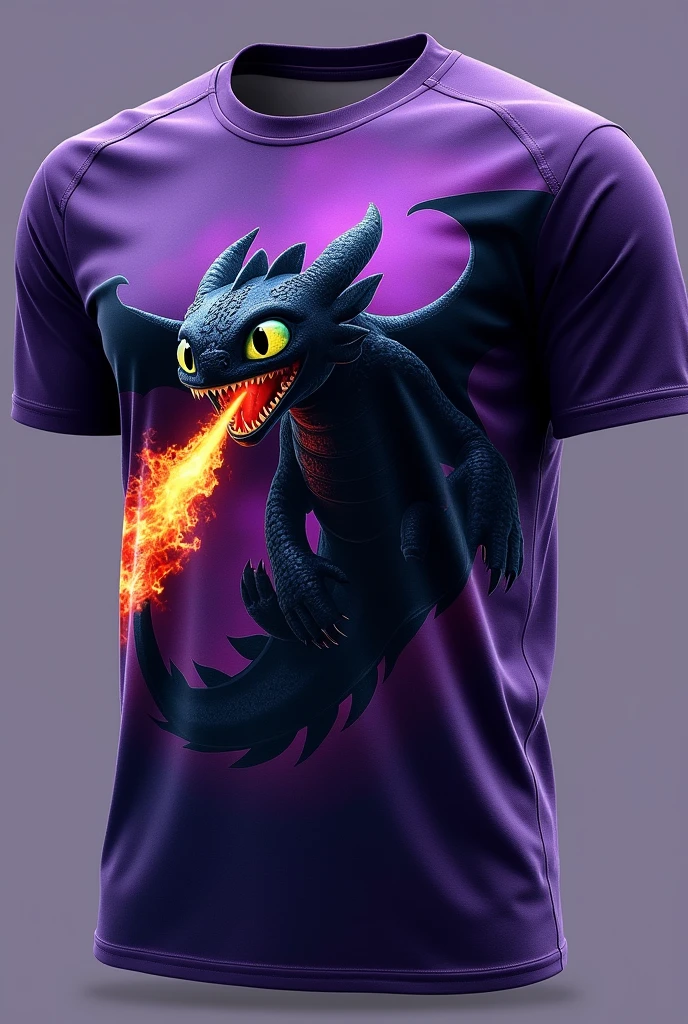 Purple team shirt , with realistic fire-spitting Toothless print