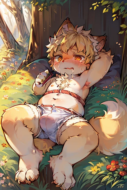 masterpiece,high quality,abstract res,number\(artwork\), From dagasi, Yes,Seizan,(Flower Charcoalo,Fluffy fur,character focus:1.1),Flower Charcoalo male cat,short hair,portrait , Bright eyes, panoramic, character focus.(Detailed background:0.7), solo, hairy, hairy male, Male focus, Masterpiece of time,high quality,abstract res,number\(artwork\), From dagasi, Yes,Seizan,(Flower Charcoalo,Fluffy fur,character focus:1.1),Human male fox，Bright eyes, panoramic, character focus.(Detailed background:0.6）, solo, hairy, hairy male, Male focus, Flower Charcoal,(Hairy all over, Hairy tail）fur，A five-year-old boy，cute，Hip bulge，Toddler，Blood-red pupils，A tail with a white tip，The ends of the limbs are white，Cute meat pads，Claw，cute boys，The ear tips are orange，Big hairy ears，Hairy big tail，Reasonable composition，Pale yellow hair，adventurer clothing，Brown cloth bag，In the woods，Extremely fine water，White loincloth，Slightly reddened，Dress coolly，Blonde short hair，Thin children，Blonde hair，cute child，cute little adventurer，Be open-minded，Ultra-clear, kemono, fur, boy, cute, Fluffy, best quality snow, lying, Fluffy tail, foot, diaper, fluffy diaper, big diaper, No bottoms, no top, crying, wet diaper.
