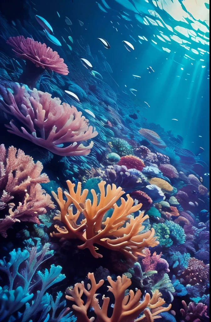 there are many different colored flowers that are growing on the coral, a microscopic photo by Anna Haifisch, pexels, psychedelic art, colorful coral, vibrant corals, beautiful colorful corals, harmony of neon glowing coral, coral underwater colorful, radiating atomic neon corals, corals, rainbow corals, beautiful colorful, underwater soft colours, coral