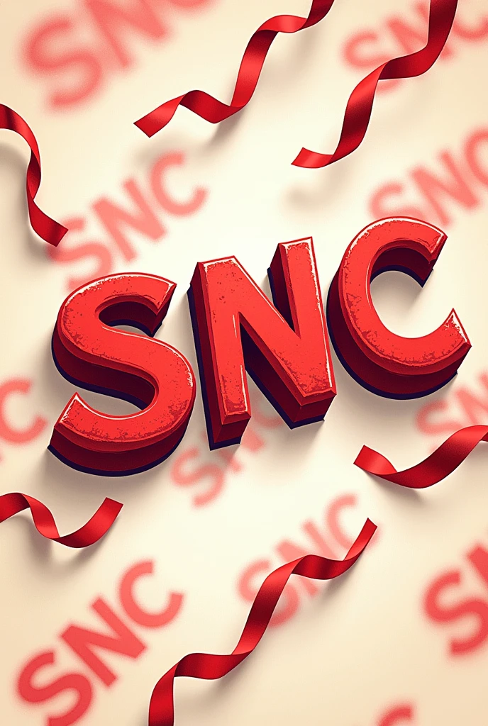 Logo written SNC with ribbons flying a little less realisttic and a little crooked red As if it were a famous brand With a background wrapped in crooked SNC red