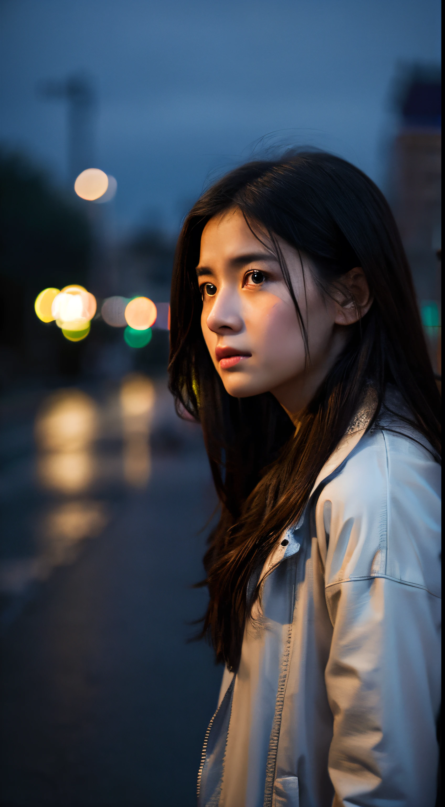 (tears)High resolution, Very detailed, Detailed background, Movie Lighting, plein air, cloudy, Rain, 1 girl, Tears, sad Facial expression