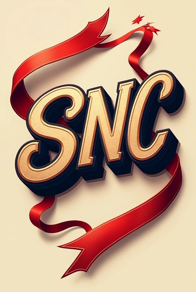 Logo written SNC with ribbons flying a little less realisttic and a little crooked red As if it were a famous brand With a background wrapped in crooked red