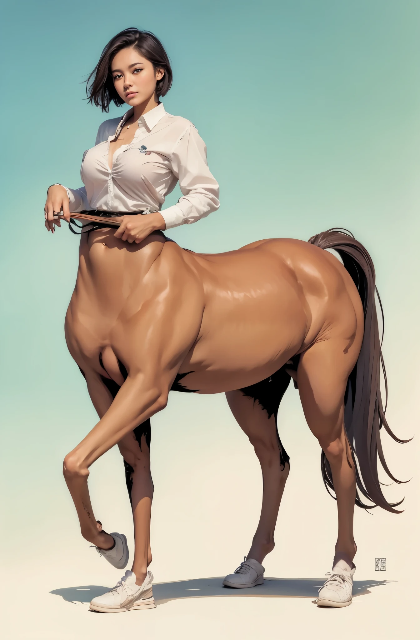 1Centaur Girl，Four legs，Girls&#39; face thinning and white hair 