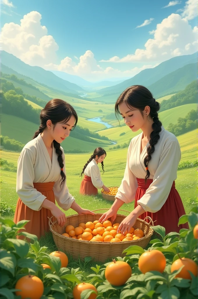 Some butiful girls harvest crop in your field