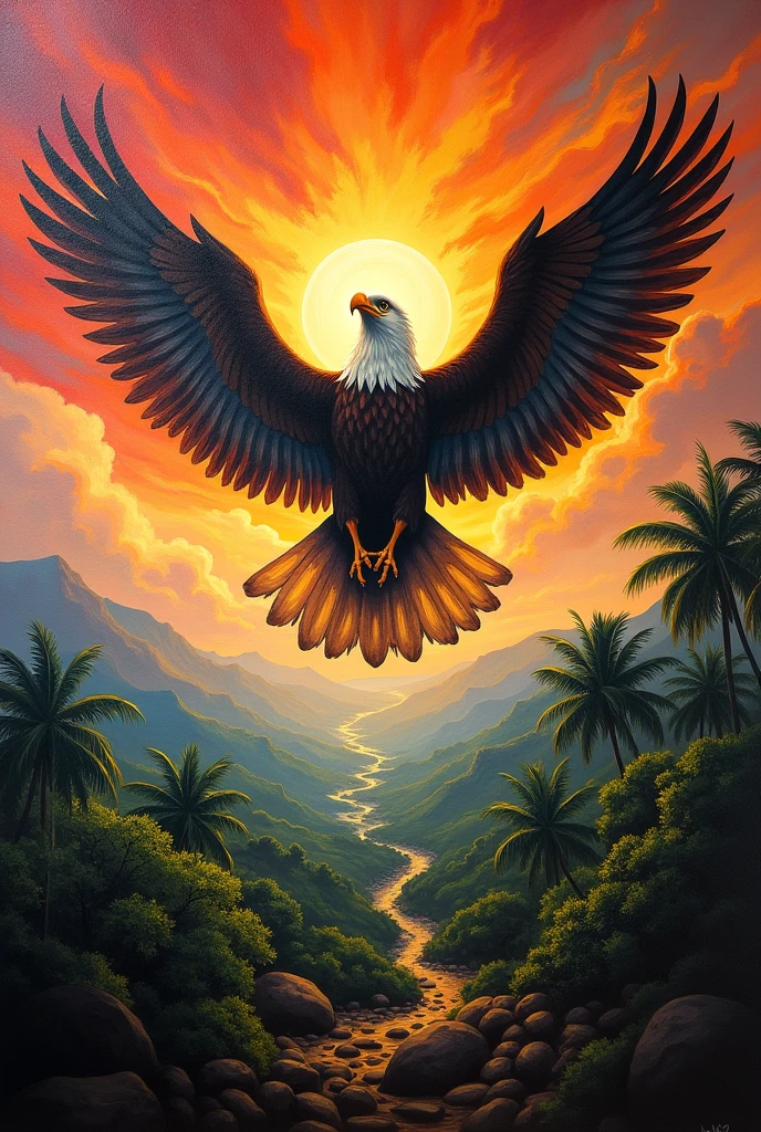 Indonesian independence painting with an eagle