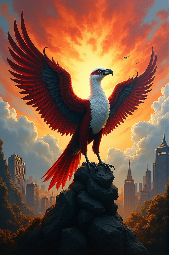 painting of Indonesian independence with the Garuda bird and the capital city of the archipelago