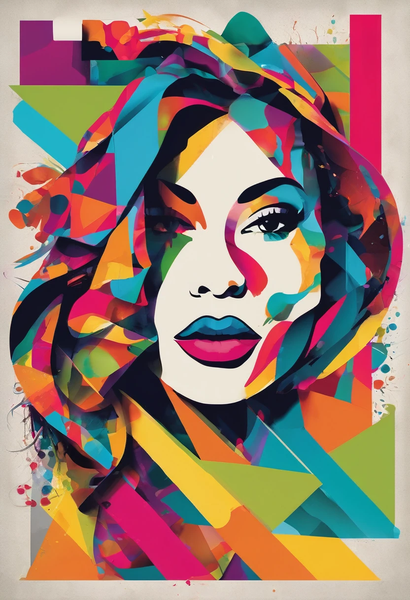 [Core Concept] A visually striking typography poster featuring a silhouette of a woman's face composed of colorful text. [Character Description] The woman's facial features are formed by the placement of the text, creating an appealing and expressive portrait. [Environment/Background] The background is set against a vibrant multi-colored palette, adding a dynamic and eye-catching element to the design. [Style and Mood] The overall aesthetic is modern, bold, and artistic, resulting in a playful and visually appealing composition. [Composition] The text is expertly arranged to flow and curve to seamlessly integrate with the woman's facial structure, creating a harmonious and visually appealing piece. [Details and Embellishment] Individual letters and words are rendered in a variety of colors, textures, and styles, adding depth and visual interest to the typography-based portrait. [Technical Specifications] This digital artwork is suitable for high-quality printing as a poster, with a resolution and file format suitable for professional printing, 