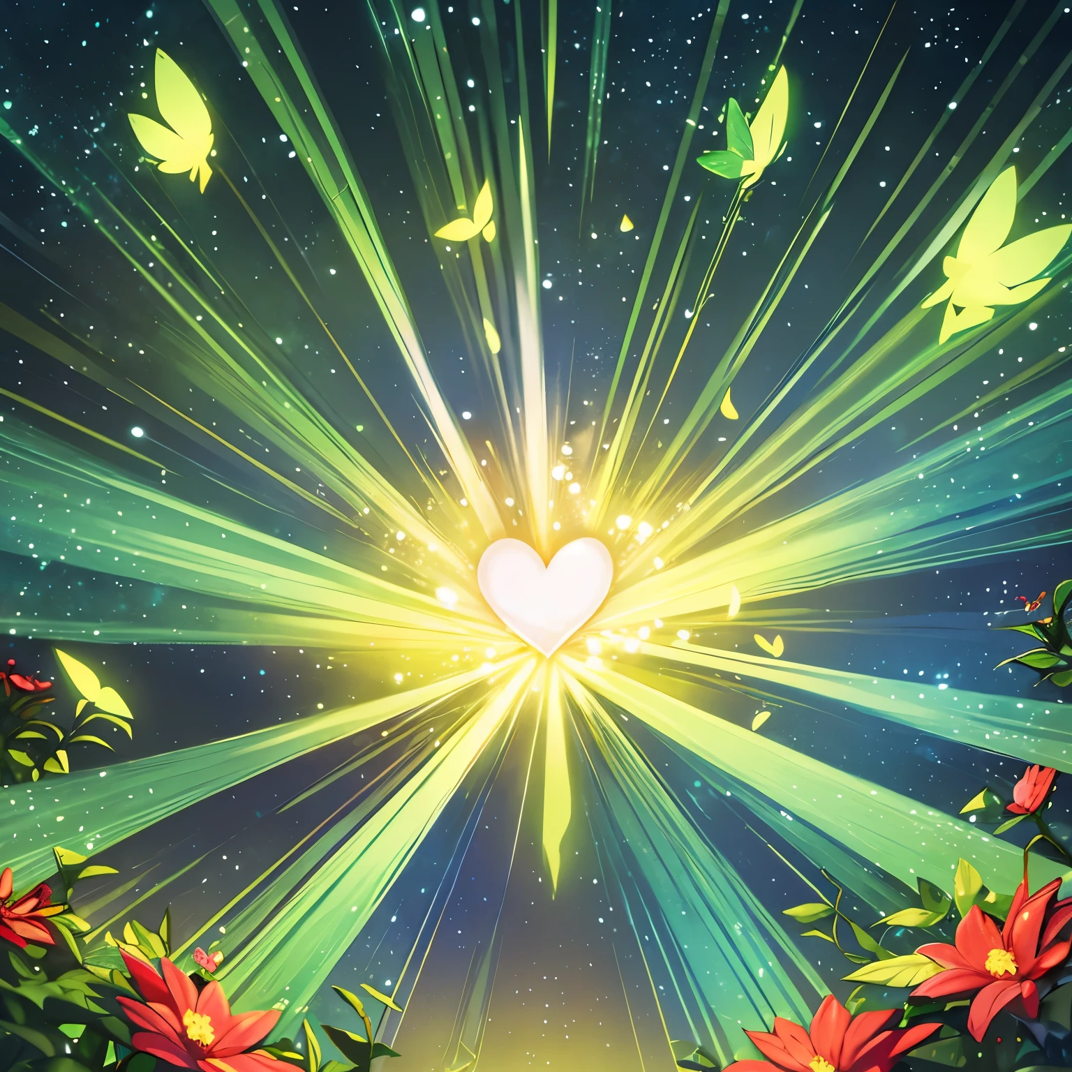 In the heart of an ancient, enchanted forest, a mystical corgi stands at the center of the scene, drawing all attention as it uses its magic to make vibrant plants and flowers bloom around it. The corgi, adorned with a small cloak, has softly glowing eyes that focus intently on its spell. Bright green vines twist and grow from the ground, spiraling into the air, while colorful flowers unfurl their petals in response to the corgi's magic. The forest is dense with towering trees, their leaves casting dappled light onto the forest floor. Magical fireflies float around, illuminating the scene with a gentle glow. The atmosphere is serene and magical, with the corgi at the focal point, radiating a sense of wonder and enchantment as it brings life to the forest.