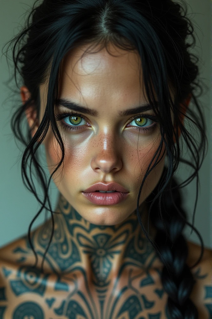 Brown eyes green tattooed 