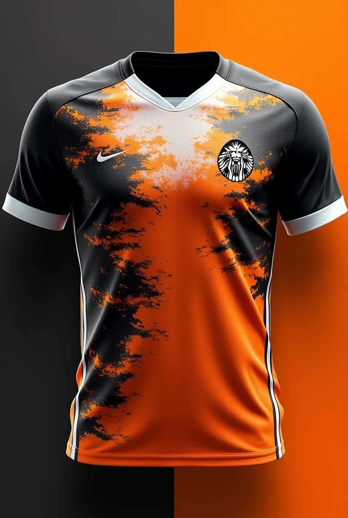 Create a black team shirt, with yellow details and fire and a trident on the left edge of the shirt, both in yellow, the lesser fire