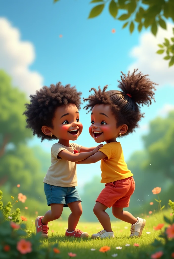 black kids in love playing in rain