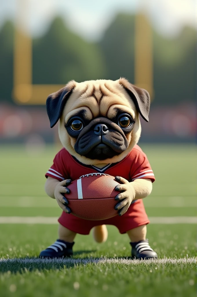 Pug playing football