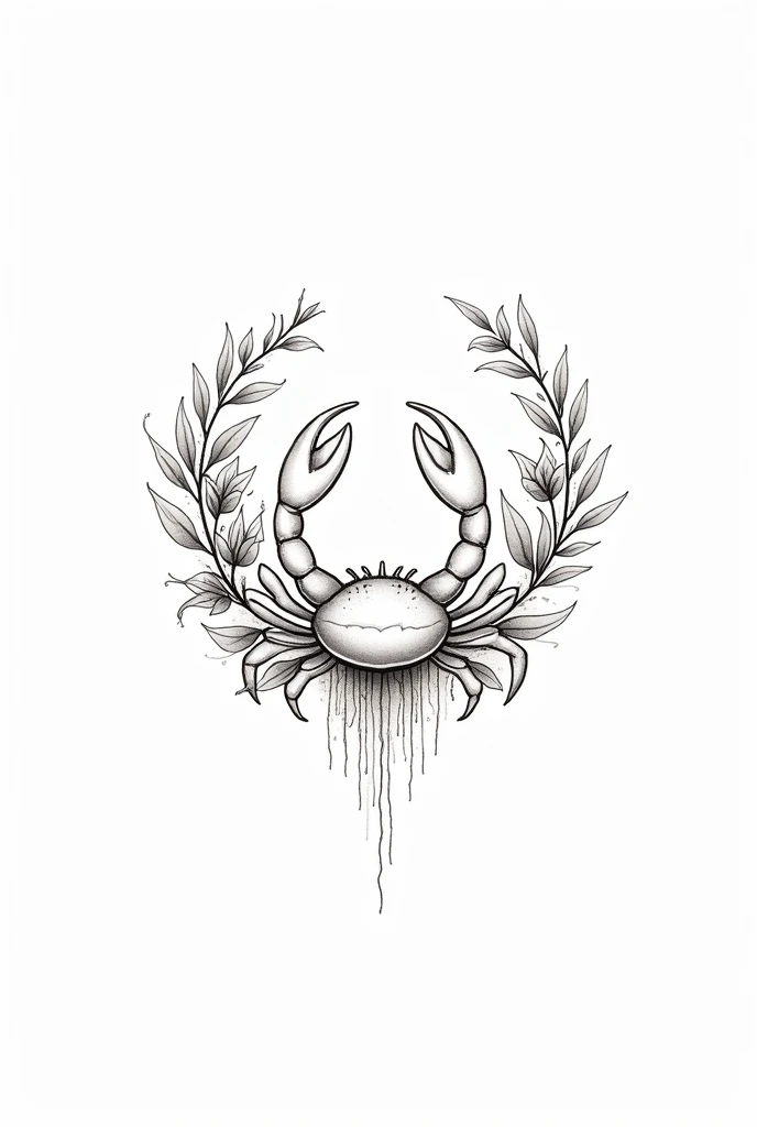 Cancer logo tattoo with plants and flowers around in minimalist line style