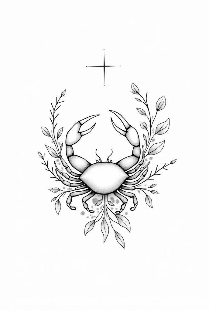 Cancer logo tattoo with plants and flowers around in minimalist line style