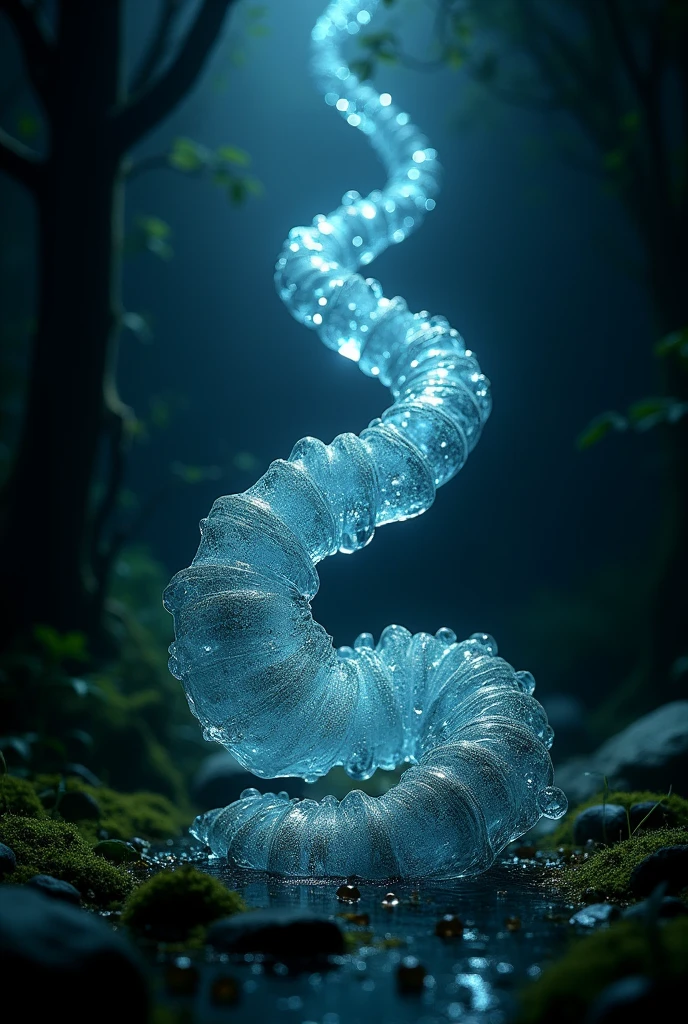 A vine made of glass located in a dark area.