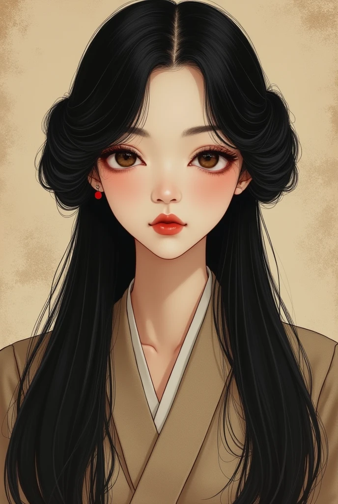 1930s Japanese beauty, black long hair, facing forward, well-dressed, detailed eyes, detailed lips, detailed nose, masterpiece, ultra high definition, high detail, body facing forward, upper body, portrait
