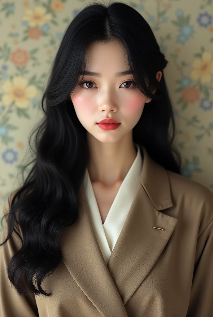 1930s Japanese beauty, black long hair, facing forward, well-dressed, detailed eyes, detailed lips, detailed nose, masterpiece, ultra high definition, high detail, body facing forward, upper body, portrait