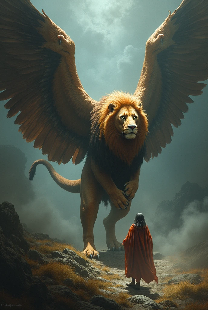 4 The first was like a lion, and had eagle wings. I was watching until his wings were torn off, and was lifted up from the ground and stood erect on her feet like a man, and a man&#39;s heart was given to him.
 

Daniel 7:4-5 [RV60] 
