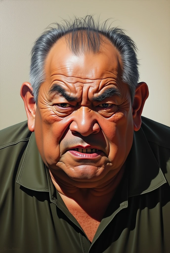 Portrait of a fat old asian teacher, he is angry