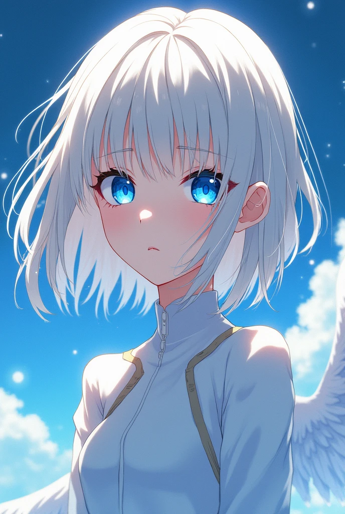 Blue-eyed girl with albinism,  an angelic face, Anime style of Boku no Hero Academia 