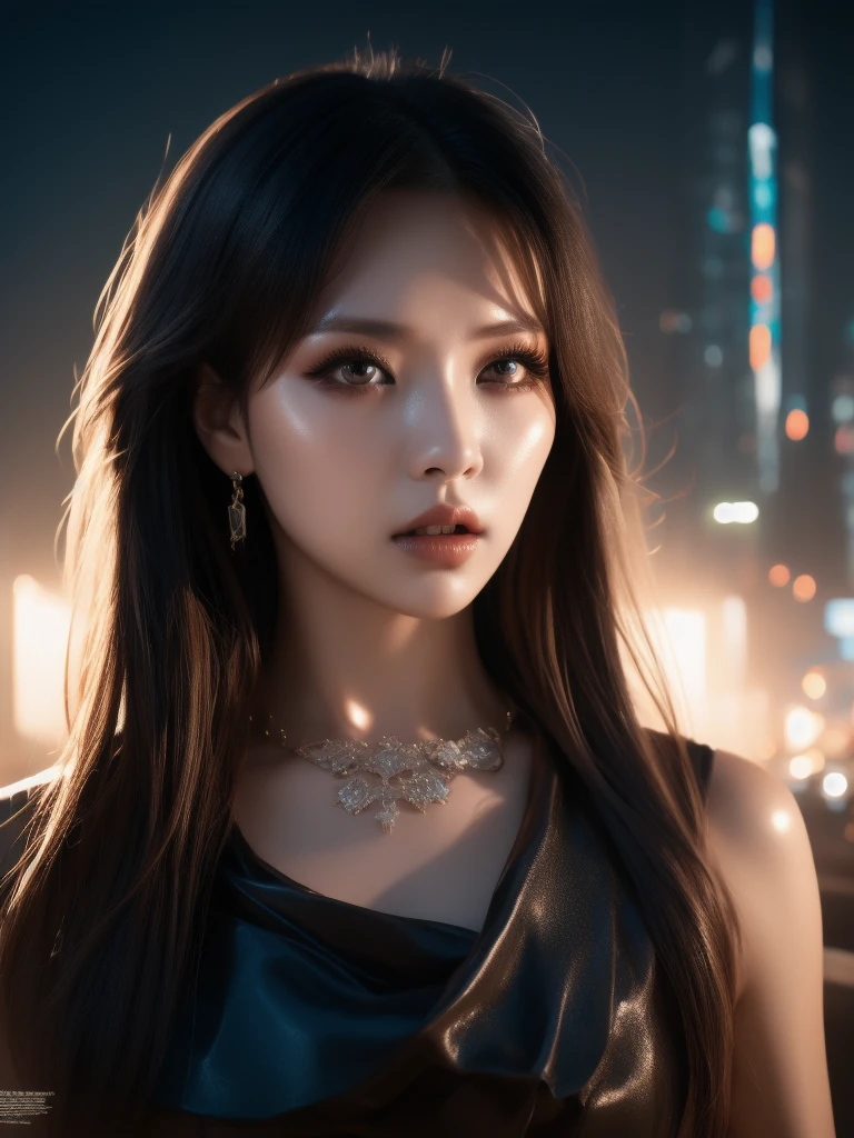 cyberpunk, dark angel, thai dress, woman, intricate detailed face, beautiful eyes, full lips, long flowing hair, detailed jewelry, moody lighting, dramatic shadows, neon city background, cinematic composition, highly detailed, 8k, photorealistic, masterpiece