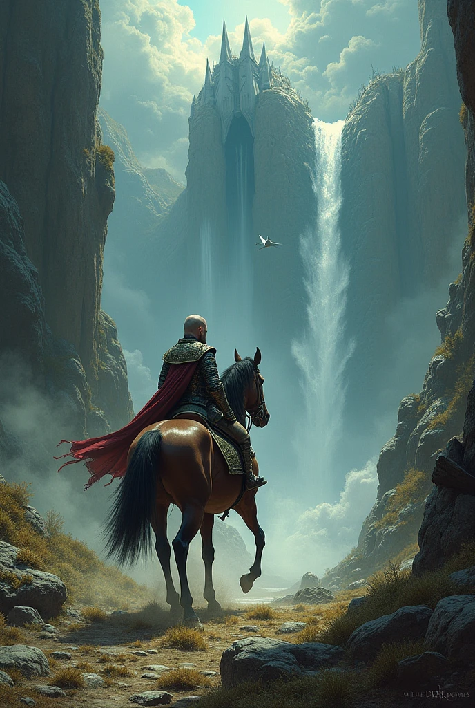 painting of a battle with a horse and a man on horseback, by Alan Lee, inspired by Alan Lee, style of alan lee and john howe, in style of alan lee, by Donato Giancola, the fall of gondolin, by Dave Dorman, alan lee and marc simonetti, lord of the rings concept art, lord of the ring art, a painting of a couple of people standing on a bridge, inspired by Marc Simonetti, art style of marc simonetti, style of marc simonetti, fantasy matte painting，cute, marc _ simonetti, fantasy highly detailed, marc simonetti and sakimicha, inspired by Brian Despain, highly detailed fantasy art, high fantasy illustration, 