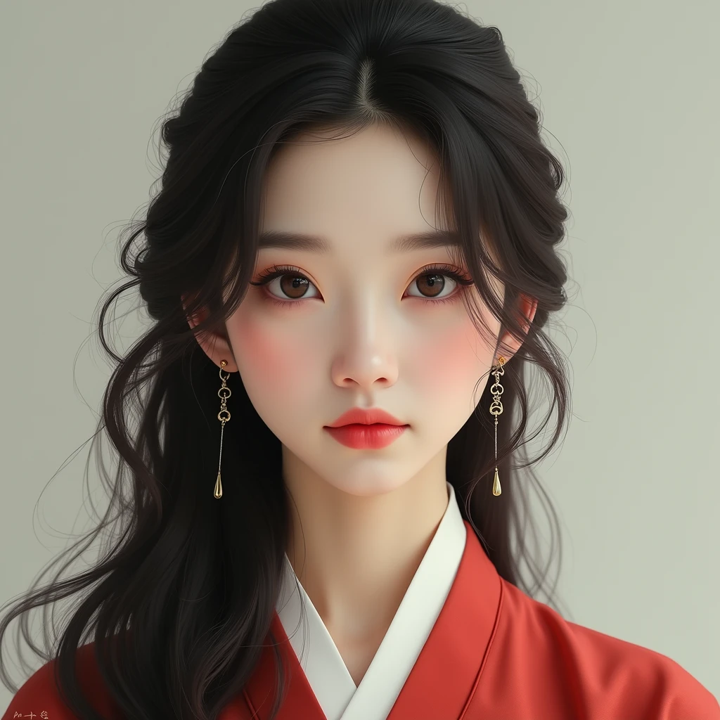1930s Korean Beauty, black long hair, facing forward, Traditional Korean hanbok, Traditional Korean hairstyles, detailed eyes, detailed lips, detailed nose, masterpiece, ultra high definition, high detail, body facing forward, upper body, portrait