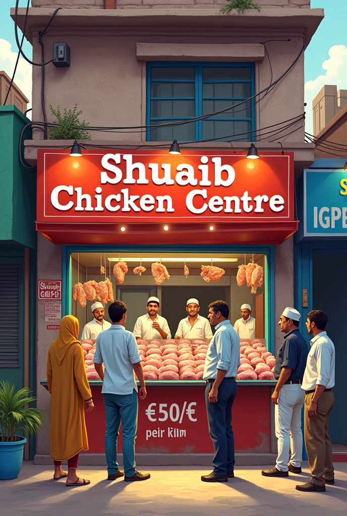 Mention 150 rs per kg and Shuaib chicken centre in
with store