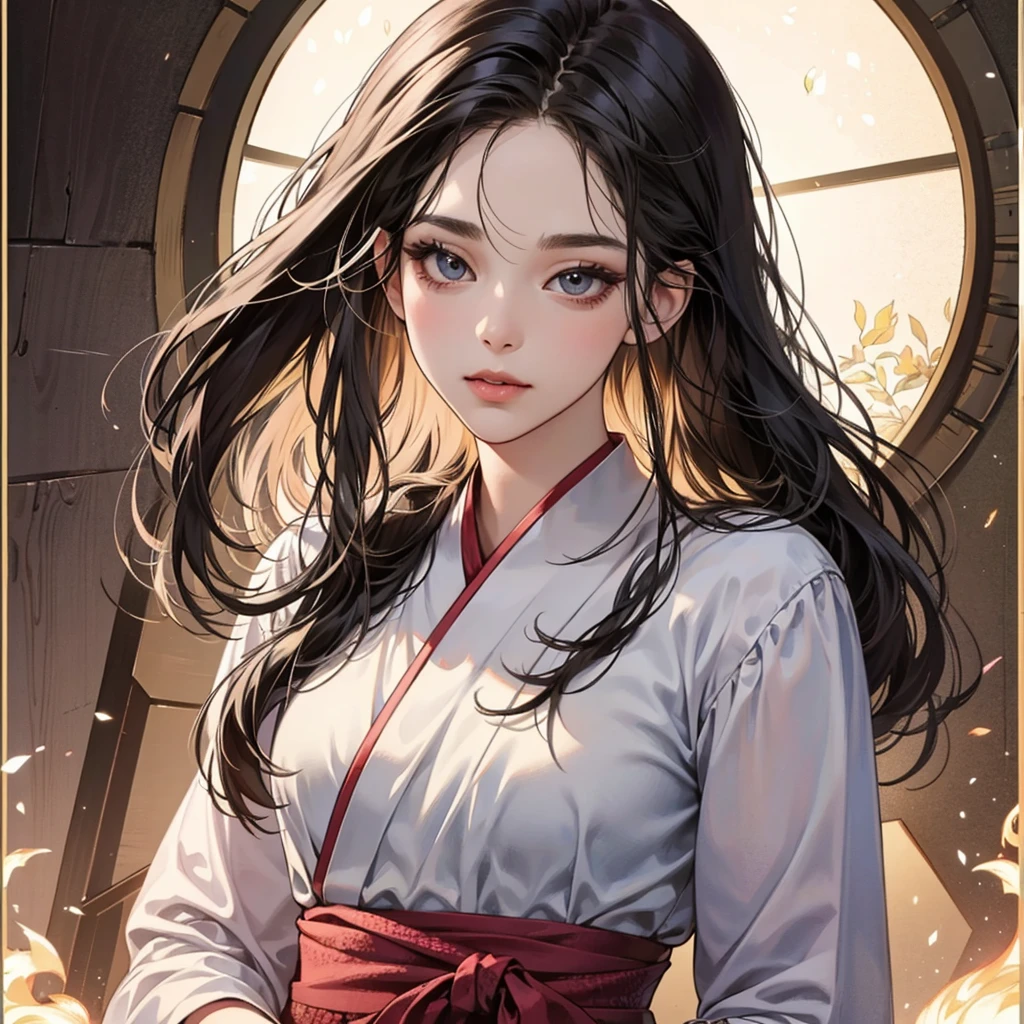 1930s Korean Beauty, black long hair, facing forward, Traditional Korean hanbok, Traditional Korean hairstyles, detailed eyes, detailed lips, detailed nose, masterpiece, ultra high definition, high detail, body facing forward, upper body, portrait
