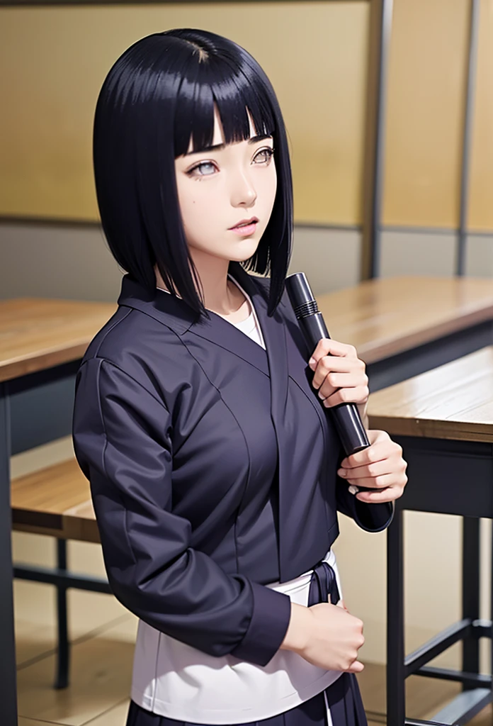 Masterpiece,Solo,One Girl,Hinata Hyuga,(Boruto),Perfect Body,Ultra High Quality,Ultra High Resolution,Photograph 16K,Theme School Girl,Japanese School Girl Suit,Long Hair,Beautiful,Beautiful Woman,Classroom Background