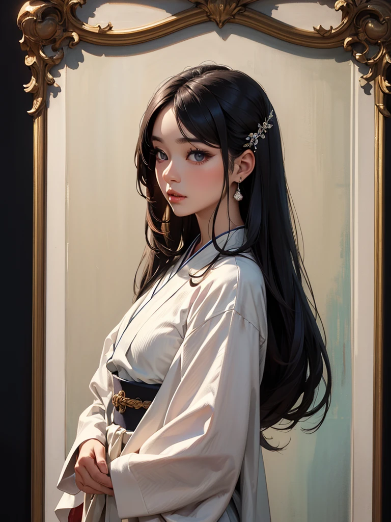 1930s Korean Beauty, black long hair, facing forward, Traditional Korean hanbok, Traditional Korean hairstyles, detailed eyes, detailed lips, detailed nose, masterpiece, ultra high definition, high detail, body facing forward, upper body, portrait