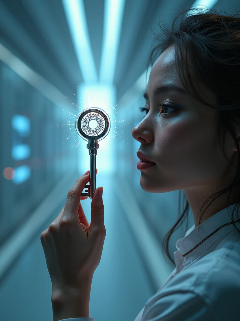 human mind being opened , by futuristic key , key to knowledge , and the unknown